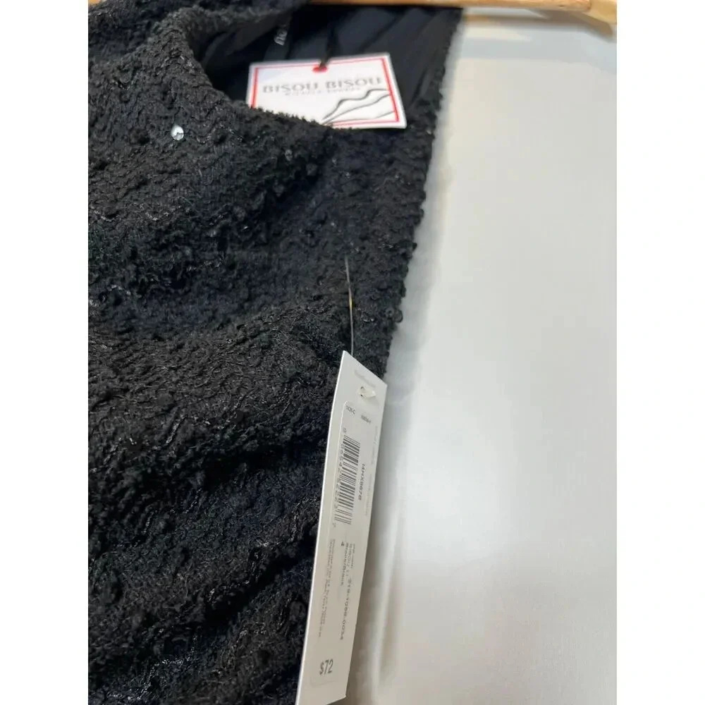 Bisou Bisou midi pencil dress SIZE 4 black sequin tweed ruched sleeveless NWT - Picture 5 of 8